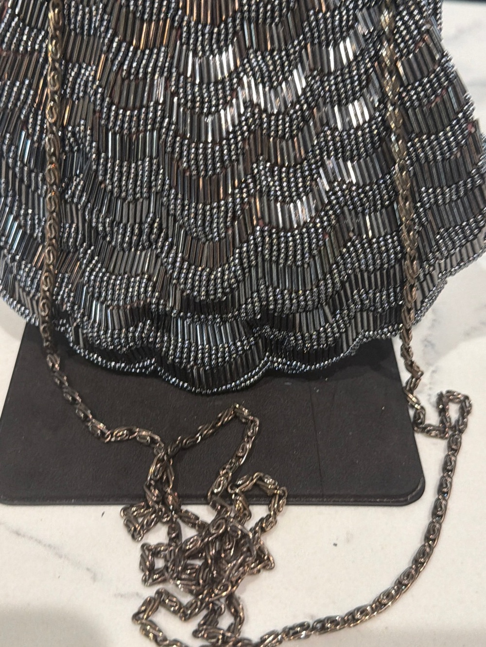 Beaded Metal-Effect Evening Clutch with Chain Strap - Picture 2 of 6